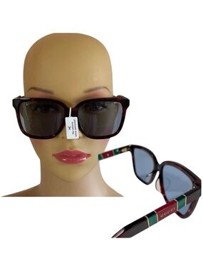 GUCCI Oversized Square Sunglasses Black Tortoise Shell Pearlescent Luxury NWT